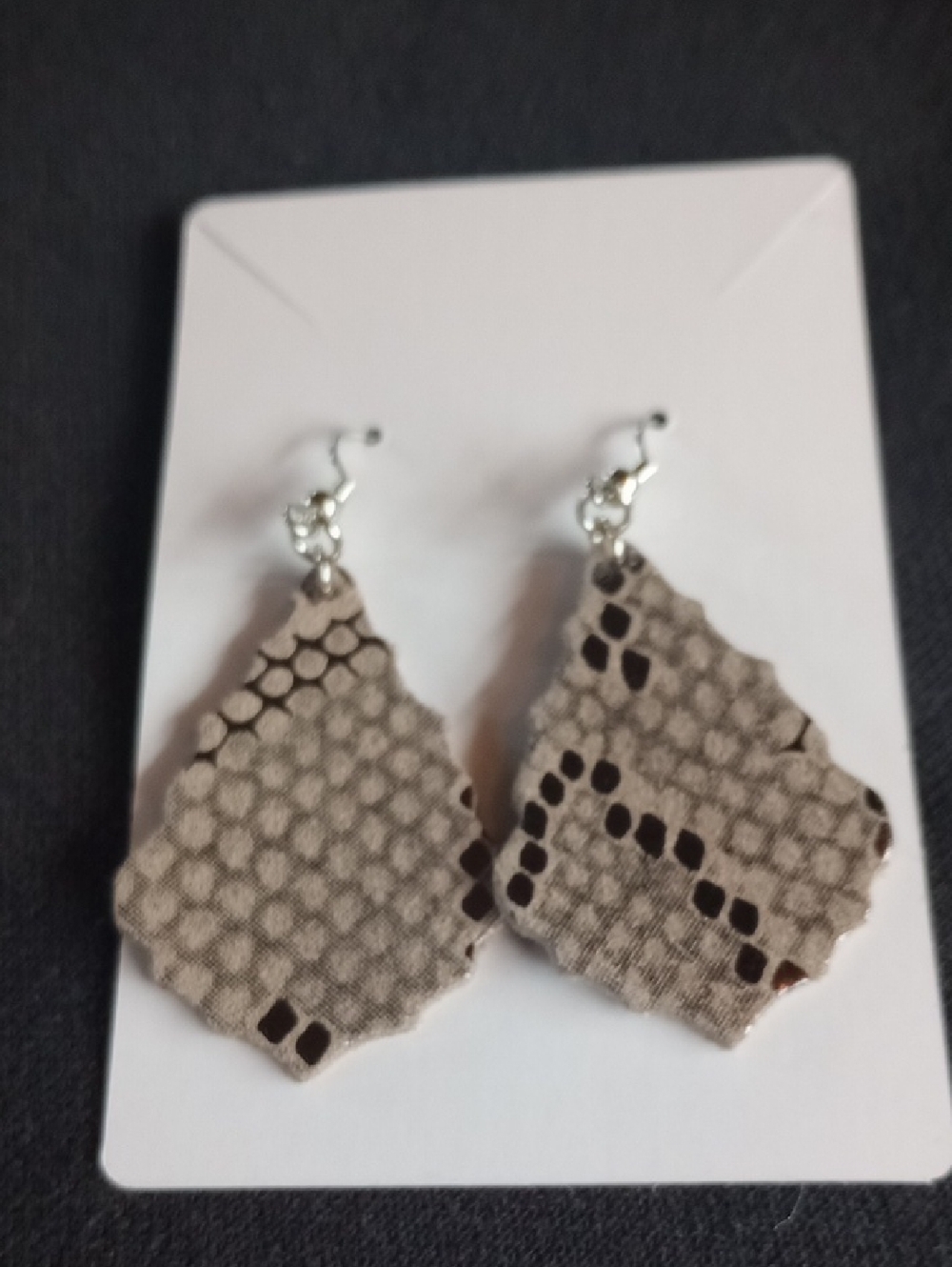 Handcrafted Taupe Snake-Print Drop Earrings - Women Jewelry